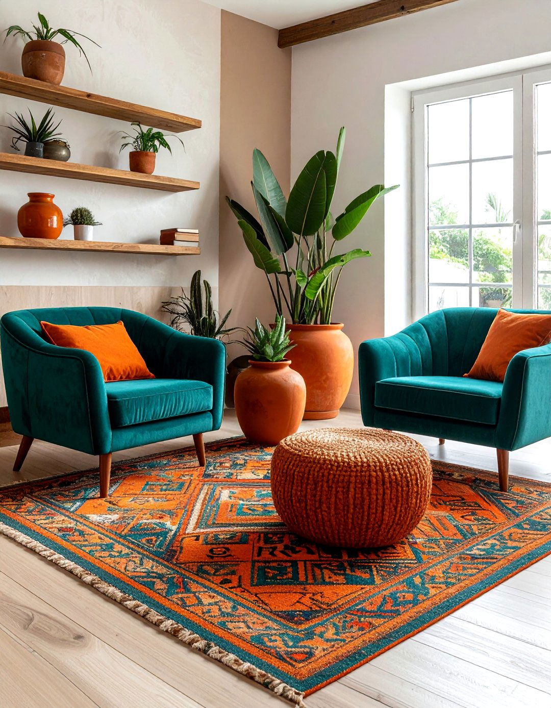 Teal and terracotta boho living room - 30 bohemian teal living room ideas