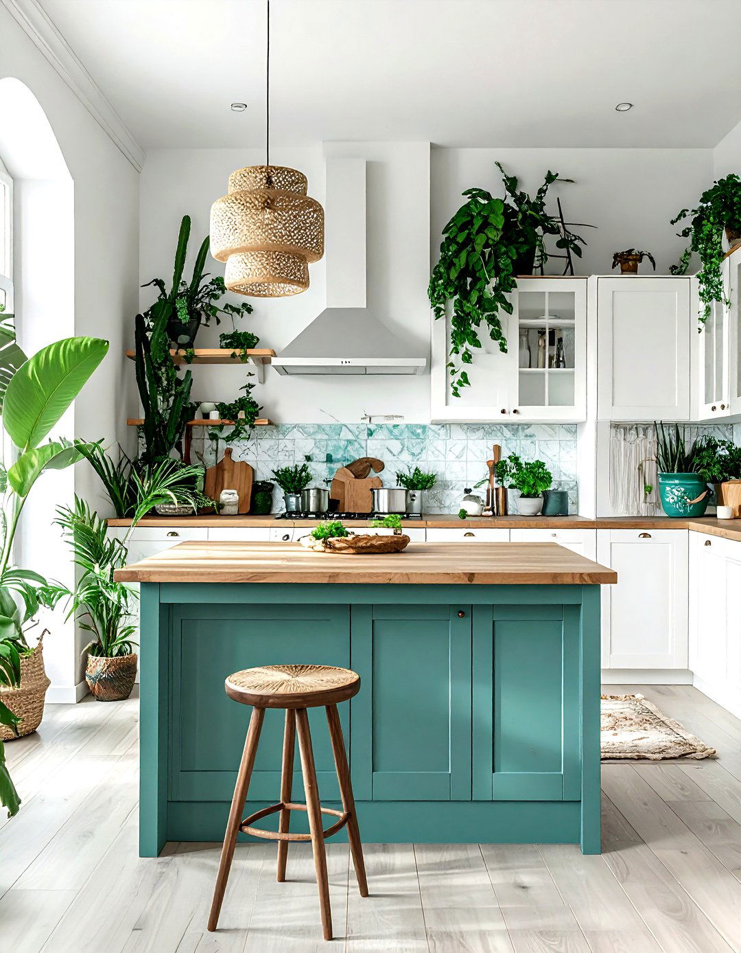 Teal and white boho kitchen - 30 teal and white kitchen ideas