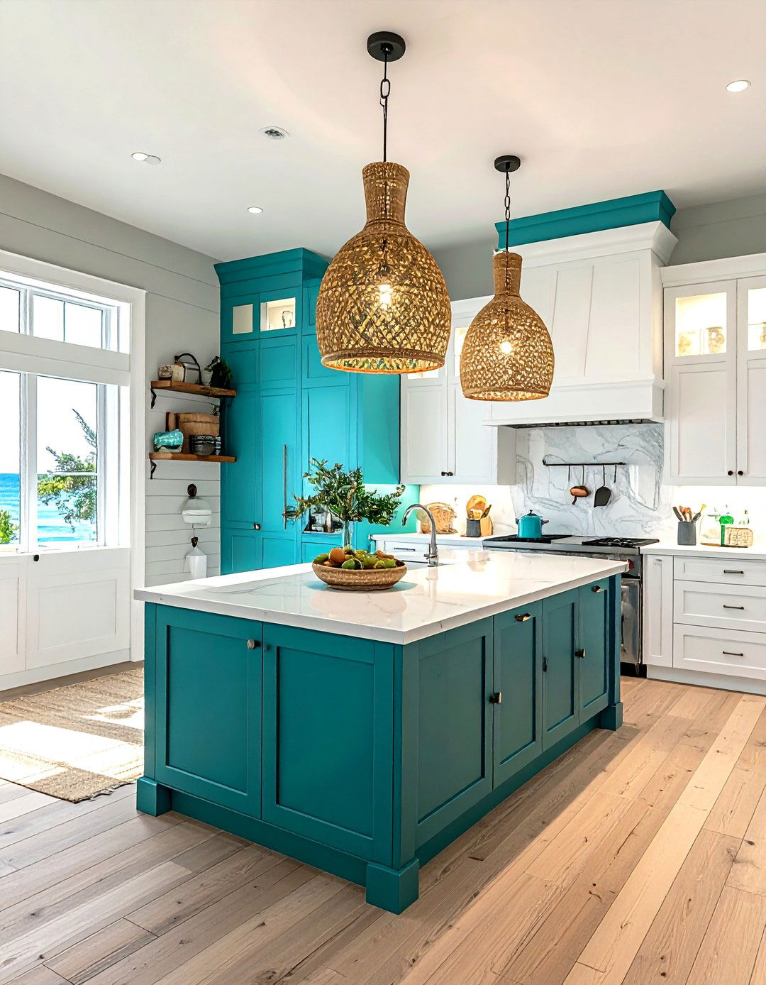 Teal and white coastal kitchen - 30 teal and white kitchen ideas