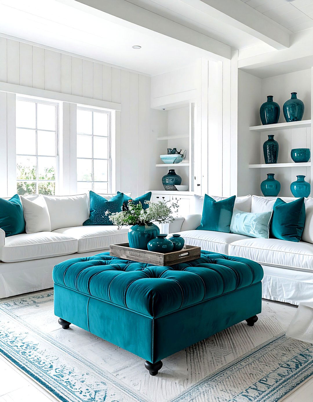 Teal and white farmhouse decor - 30 farmhouse teal living room ideas