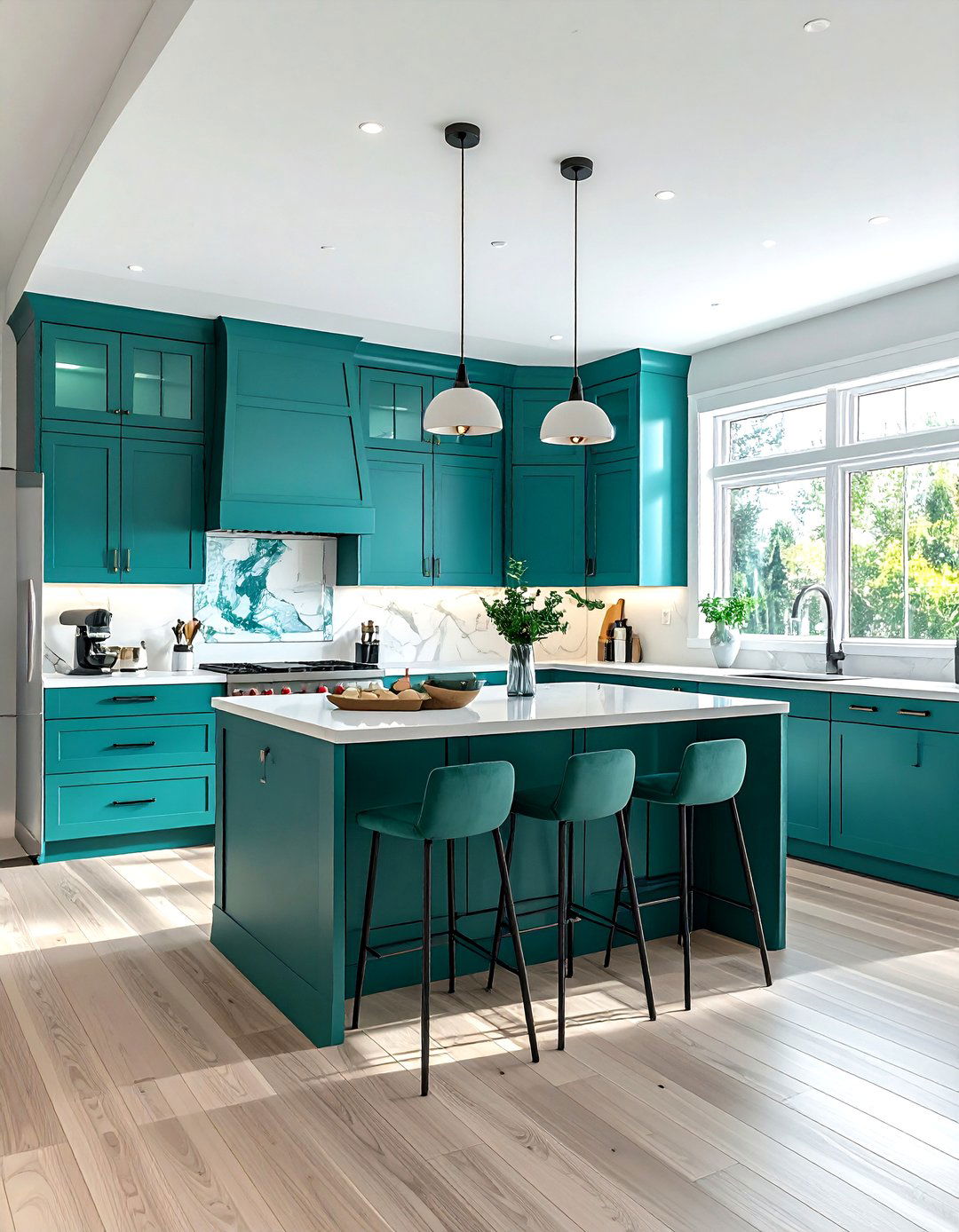 Teal and white open concept kitchen - 30 teal and white kitchen ideas