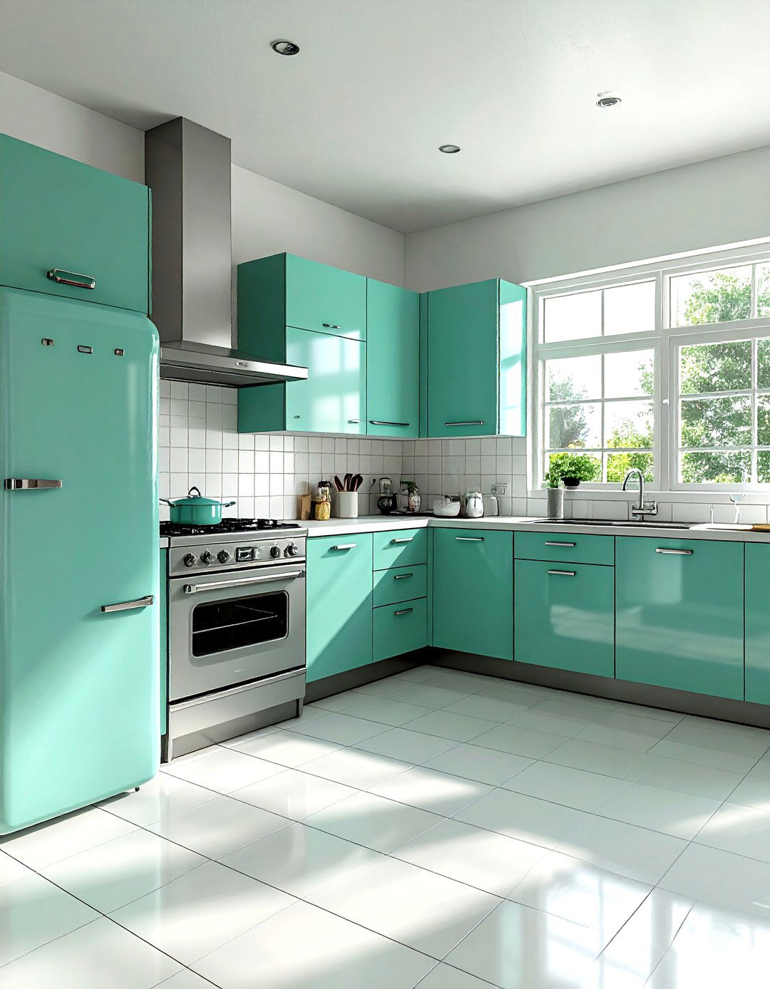 Teal and white retro kitchen - 30 teal and white kitchen ideas
