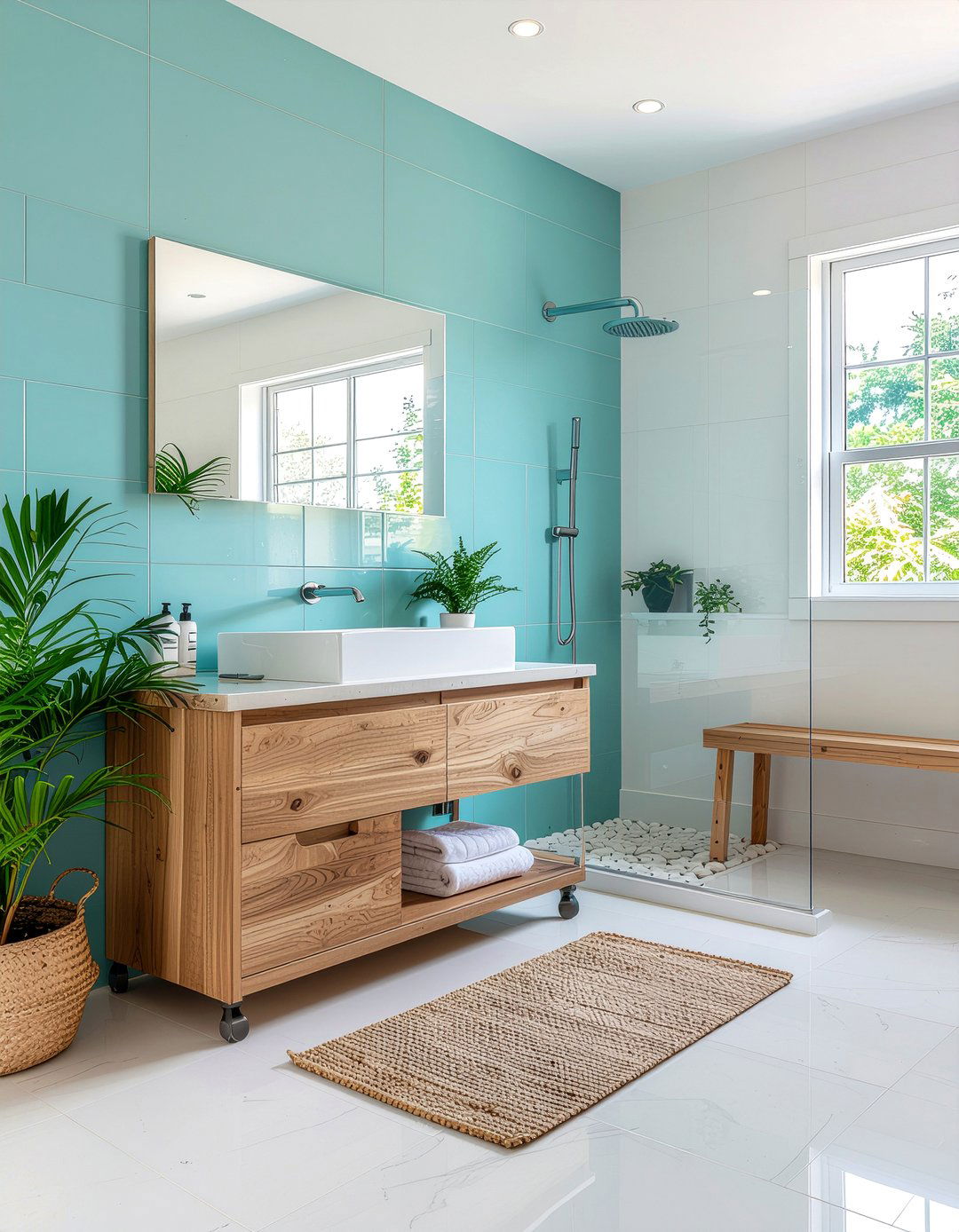 Teal and wood bathroom - 30 cool teal bathroom ideas