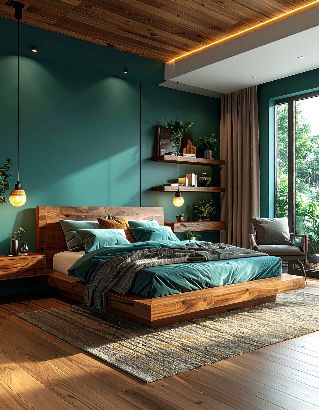 Teal and wood bedroom - 30 cool teal bedroom ideas