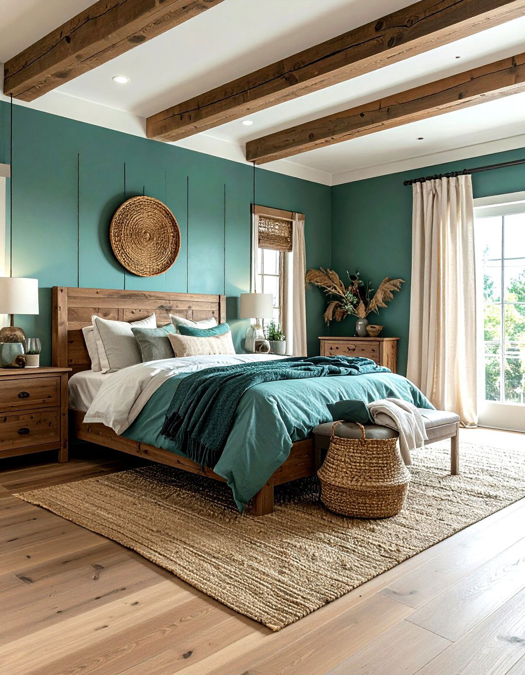 Teal and wood bedroom - 30 farmhouse teal bedroom ideas