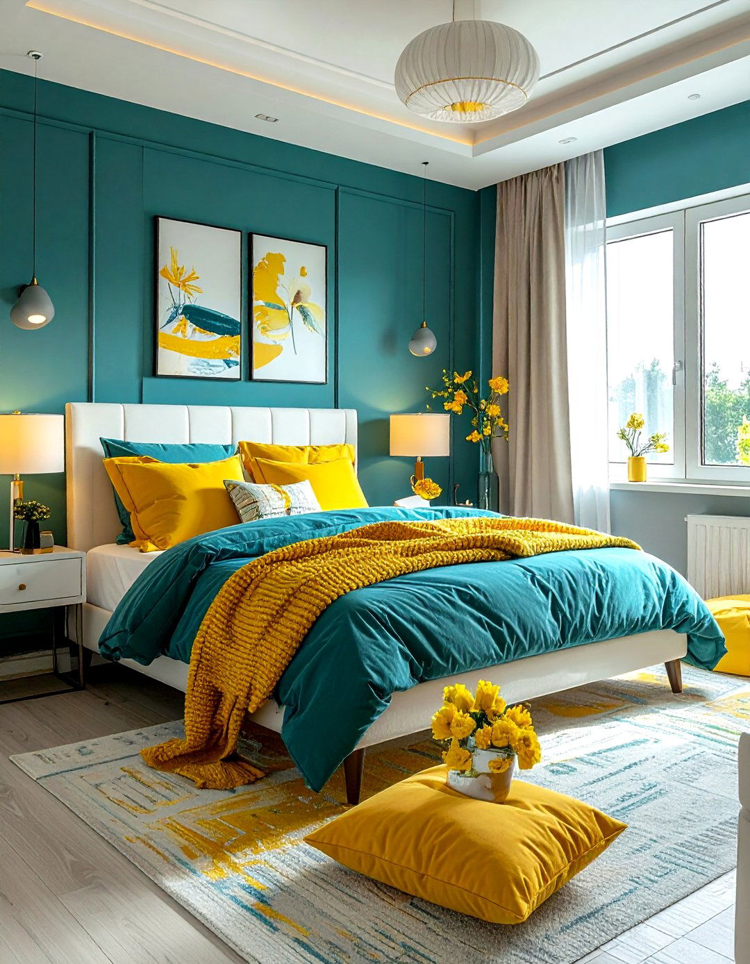 Teal and yellow bedroom - 30 cool teal bedroom ideas