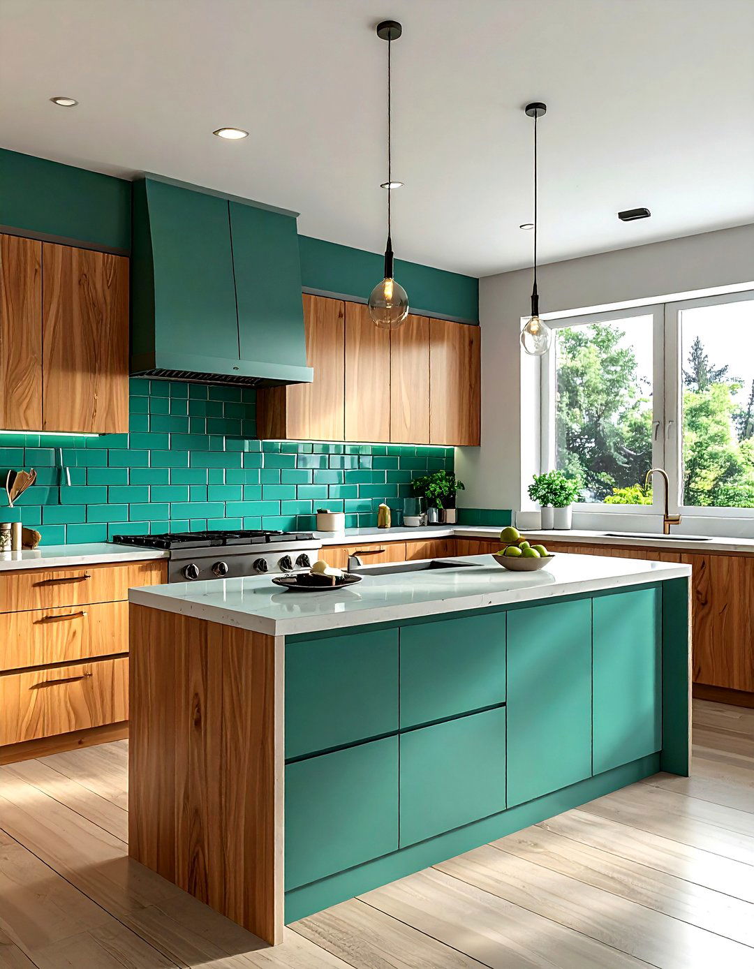 Teal backsplash kitchen - 30 mid-century modern kitchen ideas
