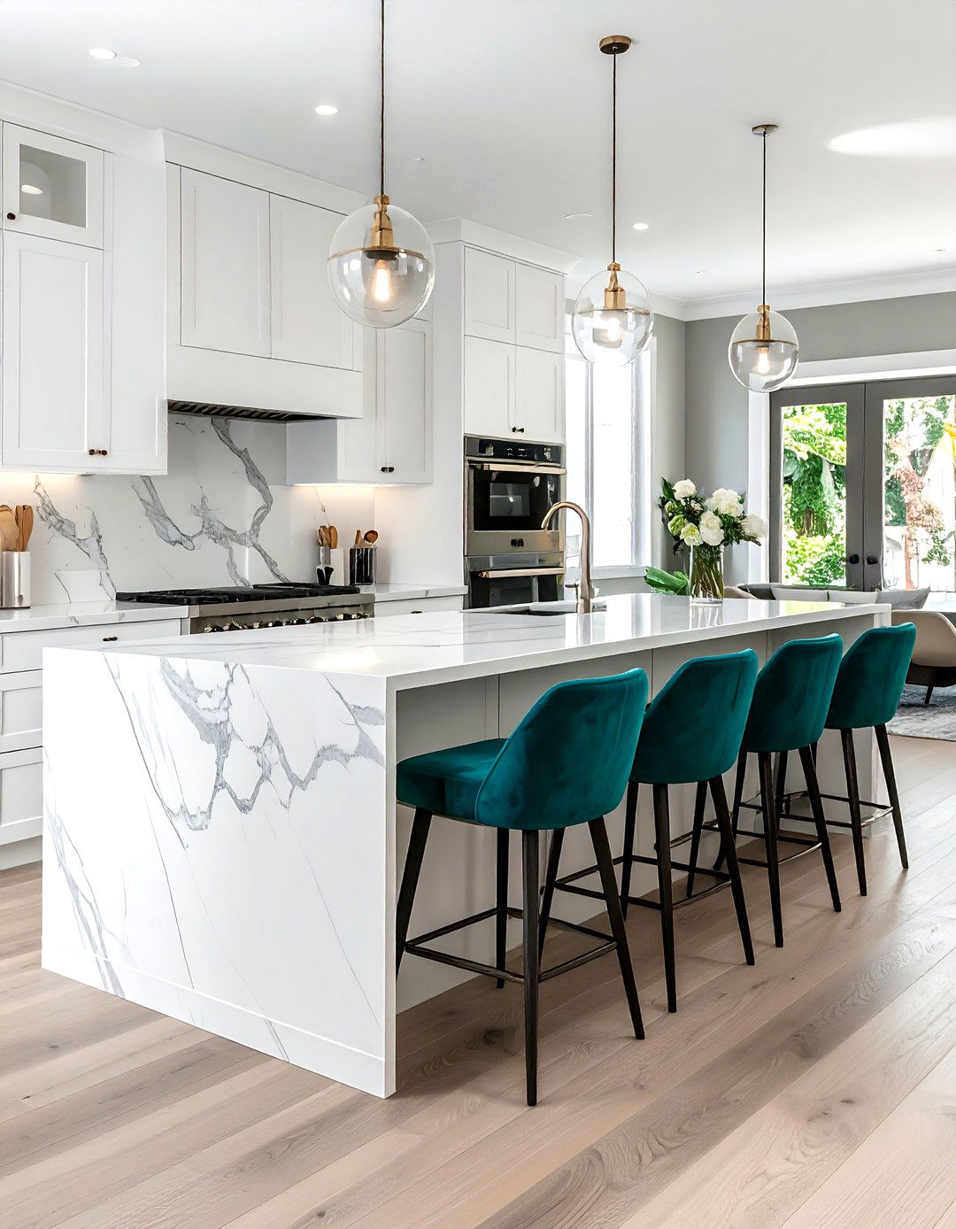 Teal bar stools white kitchen island - 30 teal and white kitchen ideas