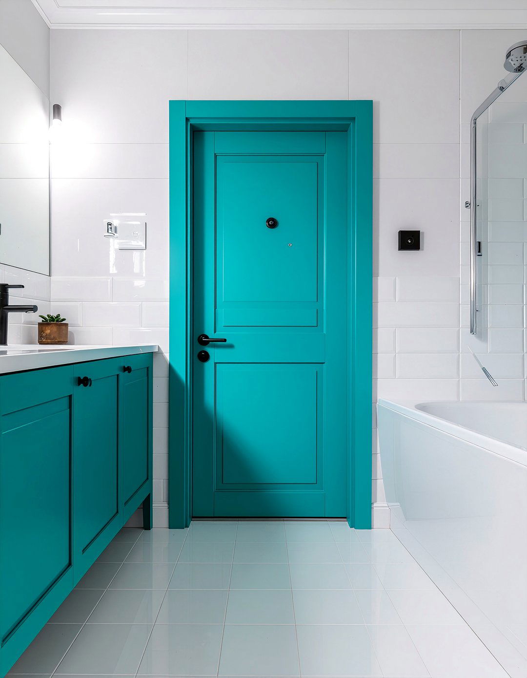 Teal bathroom door - 30 cool teal bathroom ideas