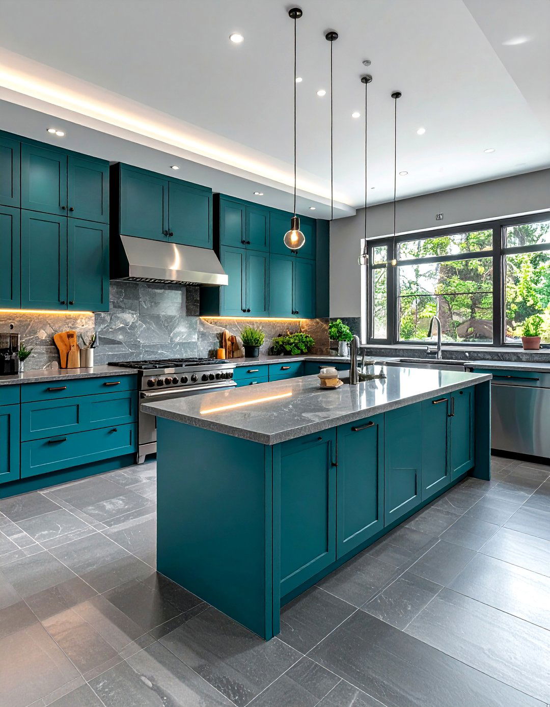 Teal blue and slate gray kitchen - 30 blue and gray kitchen ideas