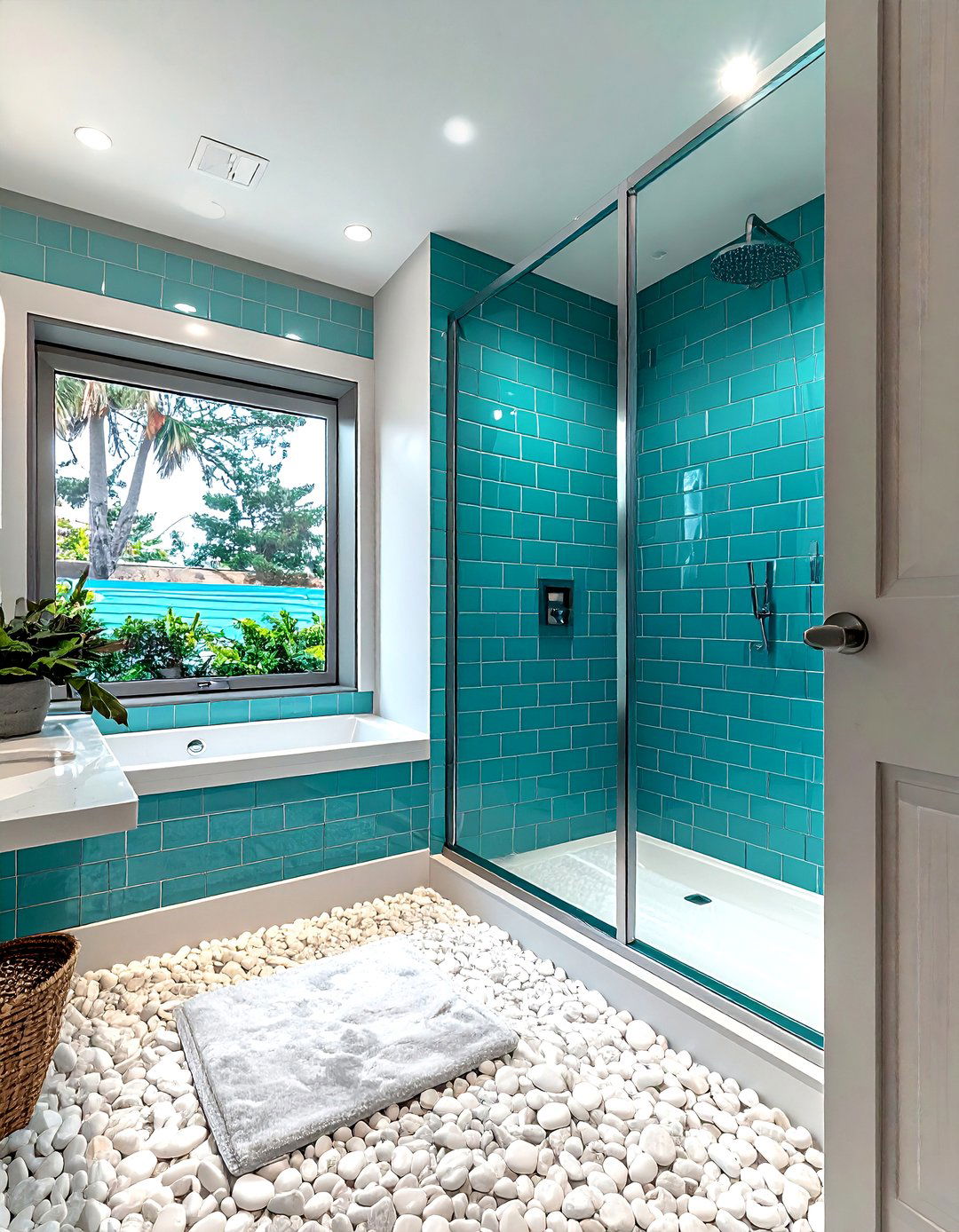 Teal blue subway tile shower - 30 subway tile bathroom ideas