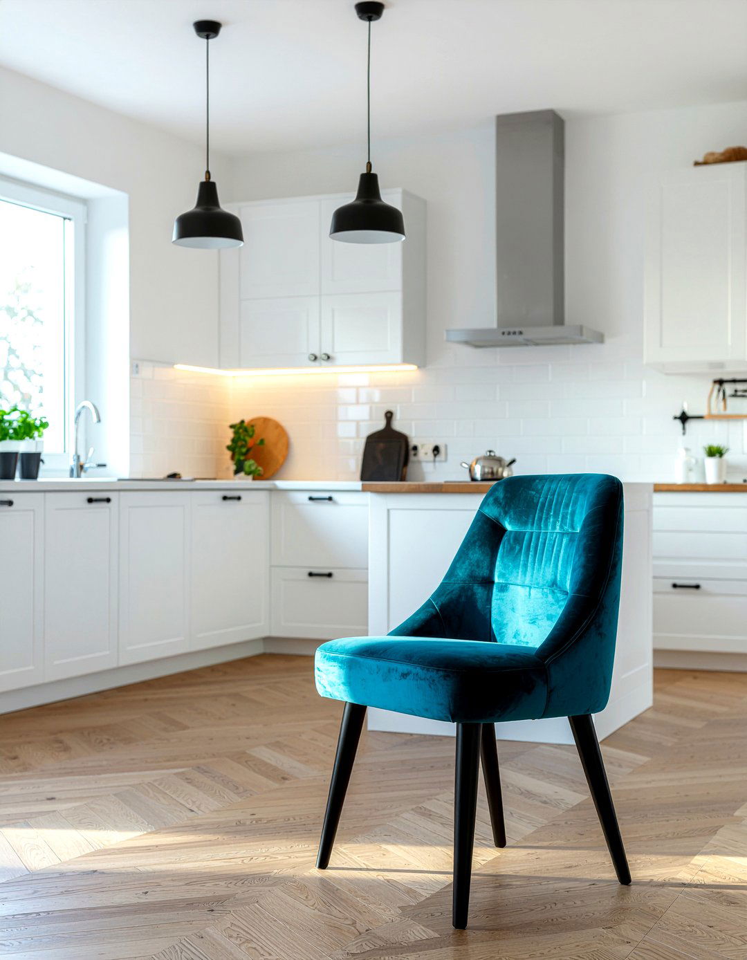 Teal blue velvet stool - 30 kitchen bar stool ideas