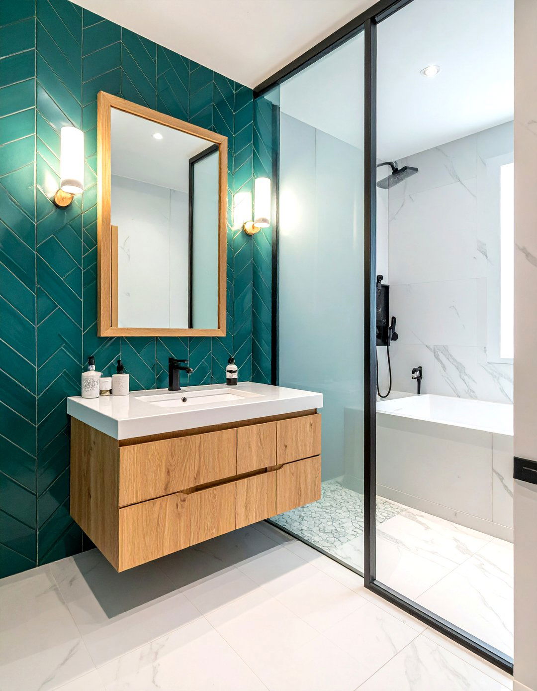 Teal chevron bathroom tile layout - 30 chevron pattern bathroom ideas