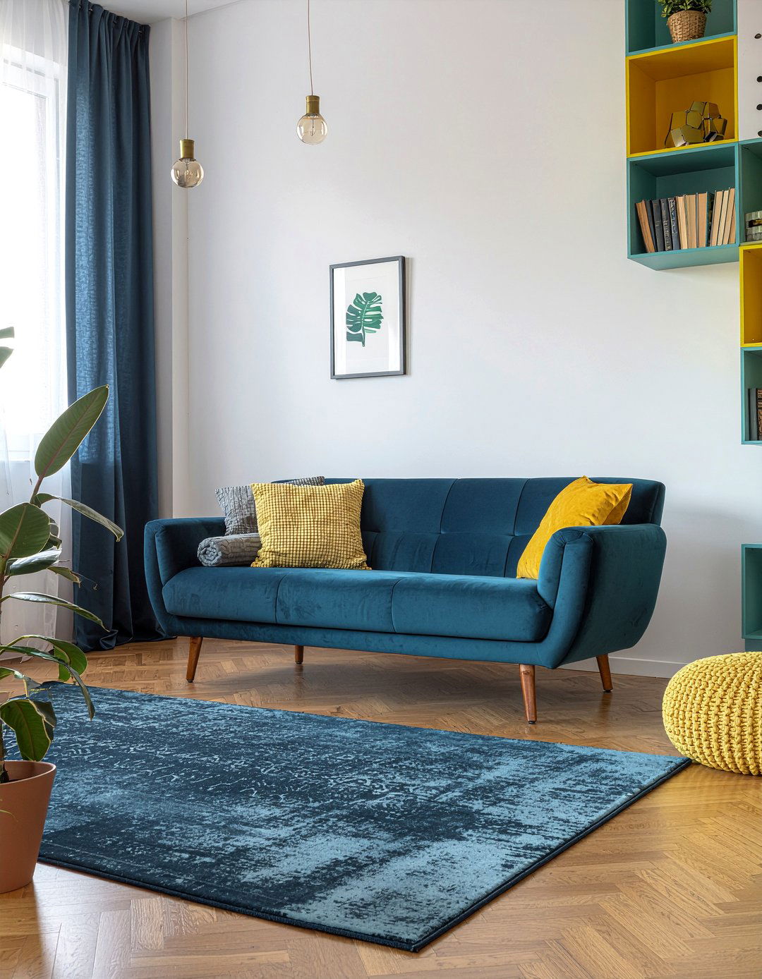 Teal fabric sofa - 30 fabric sofa living room ideas