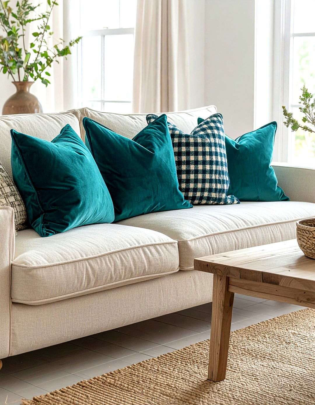 Teal farmhouse throw pillows - 30 farmhouse teal living room ideas