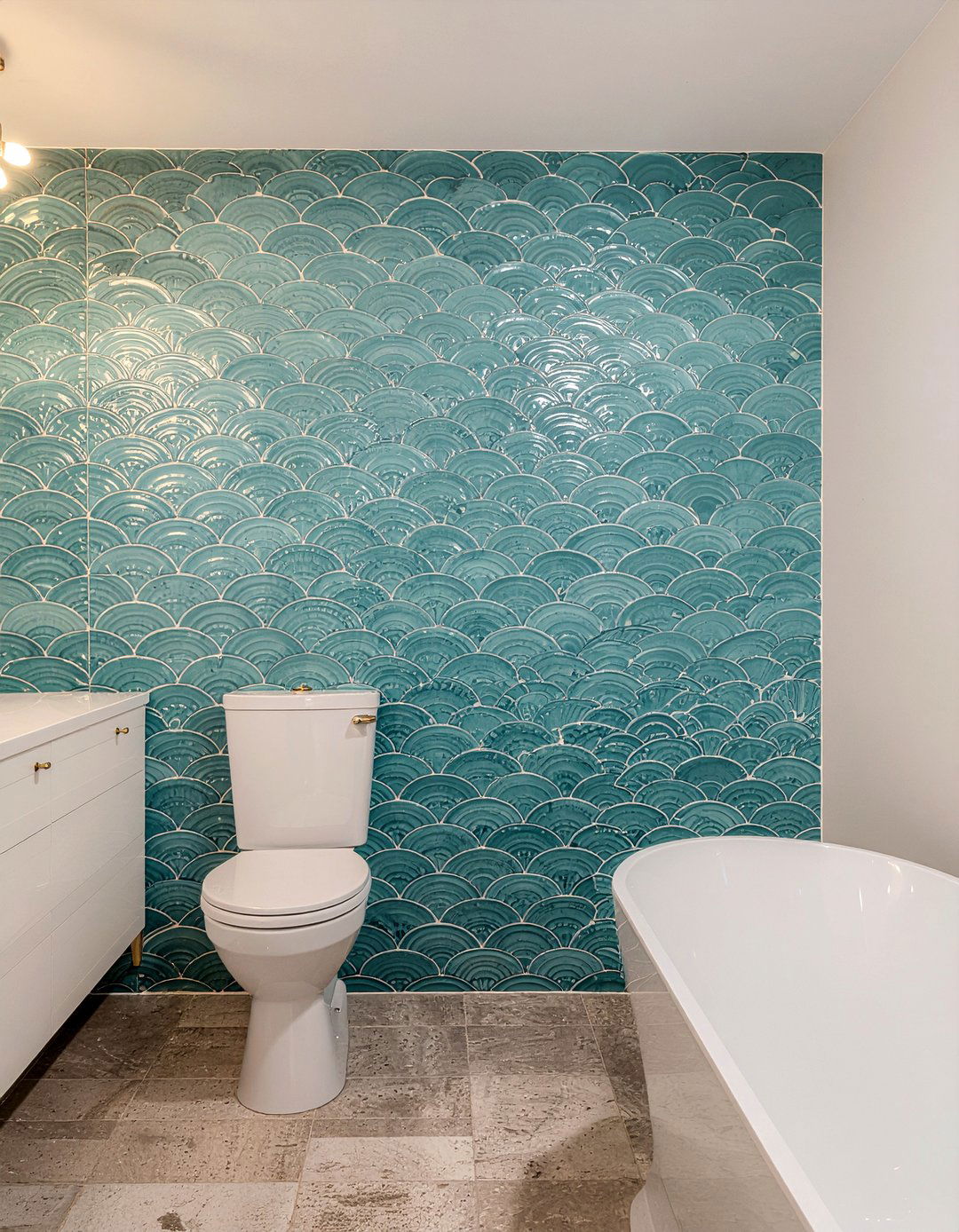 Teal fish scale tile - 30 mosaic bathroom ideas