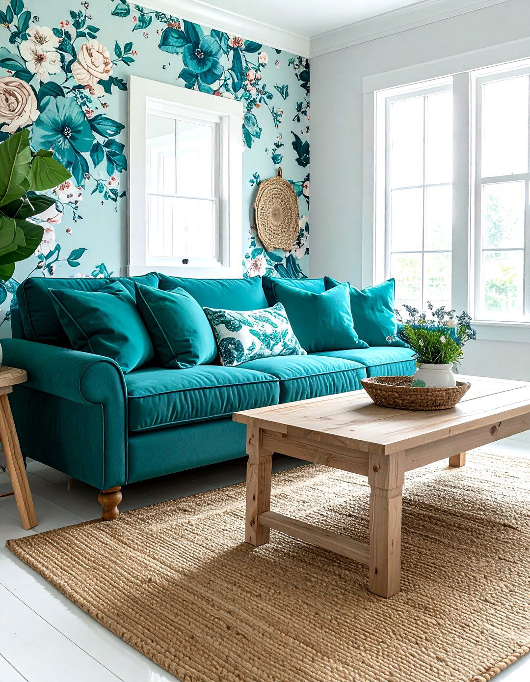 Teal floral farmhouse decor - 30 farmhouse teal living room ideas