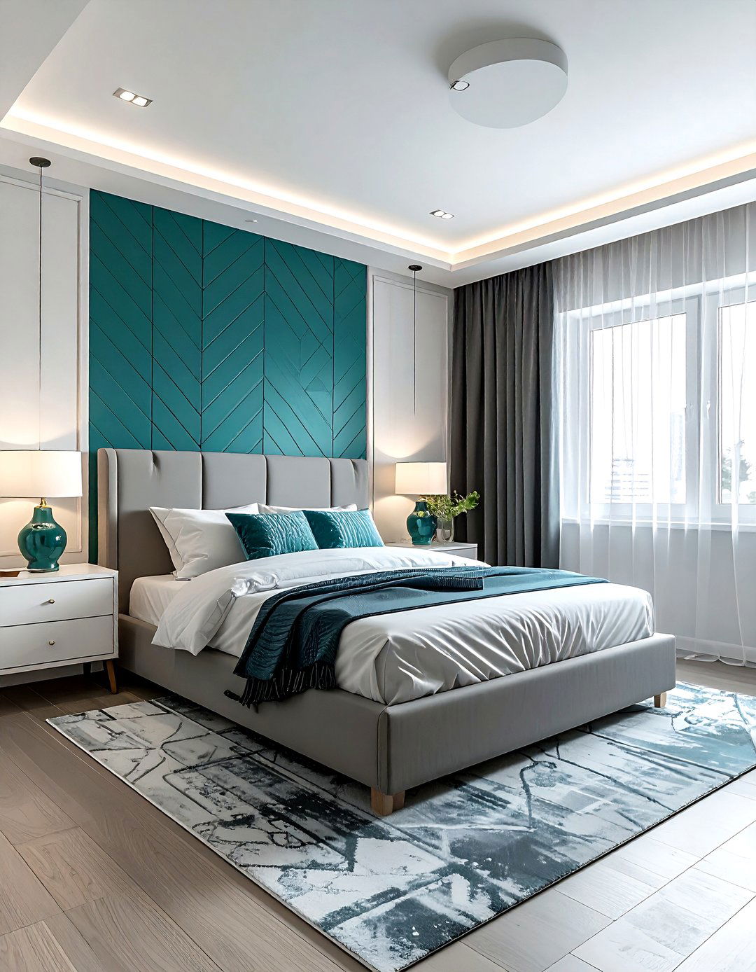 Teal geometric wallpaper bedroom - 30 contemporary teal bedroom ideas