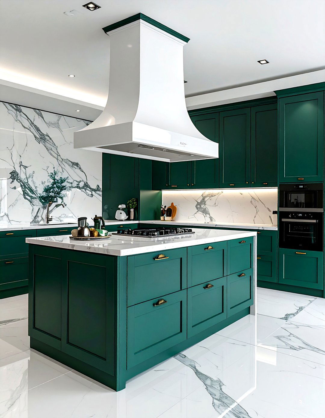 Teal green kitchen cabinets white range hood - 30 green and white kitchen ideas