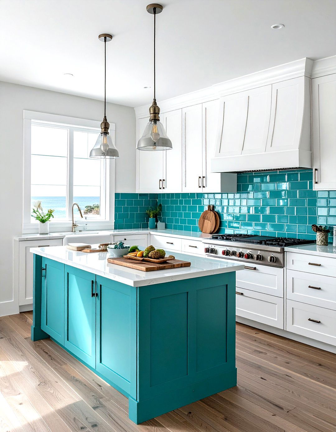 Teal kitchen backsplash - 30 beach decor ideas
