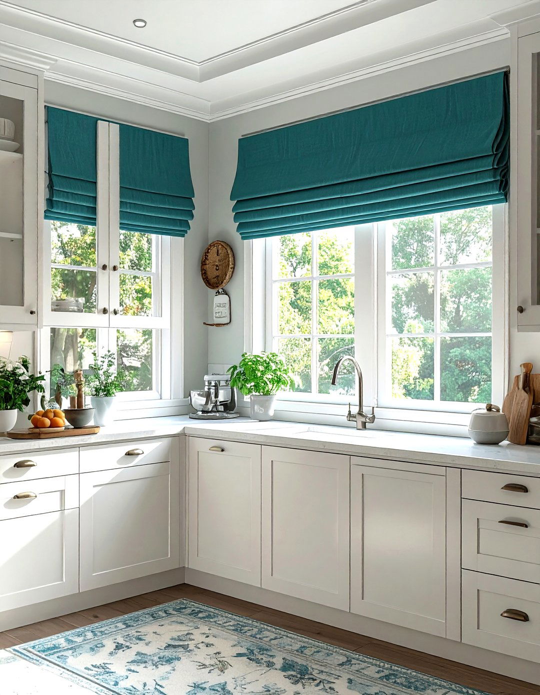 Teal kitchen curtains white windows - 30 teal and white kitchen ideas