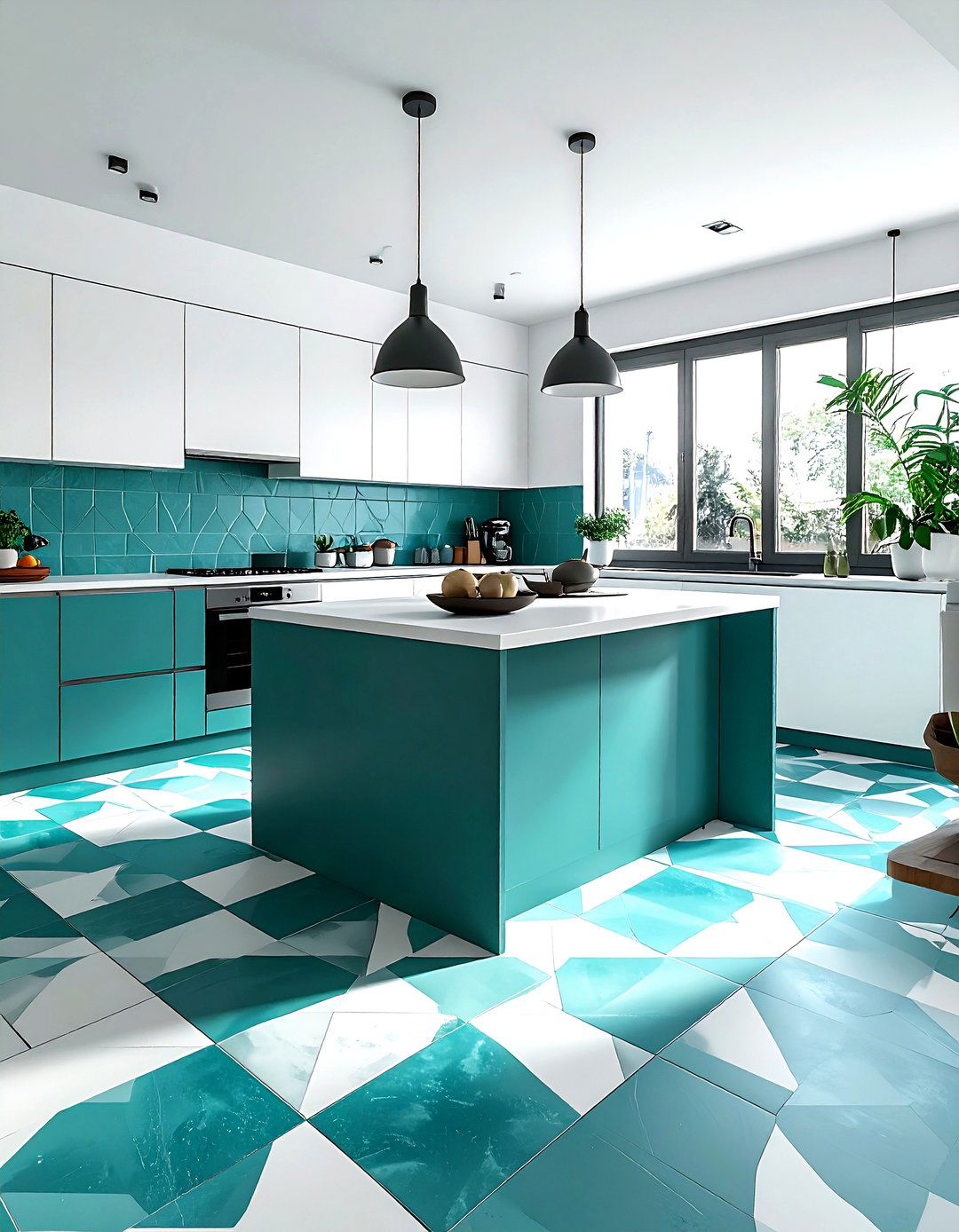 Teal kitchen floor tiles white walls - 30 teal and white kitchen ideas