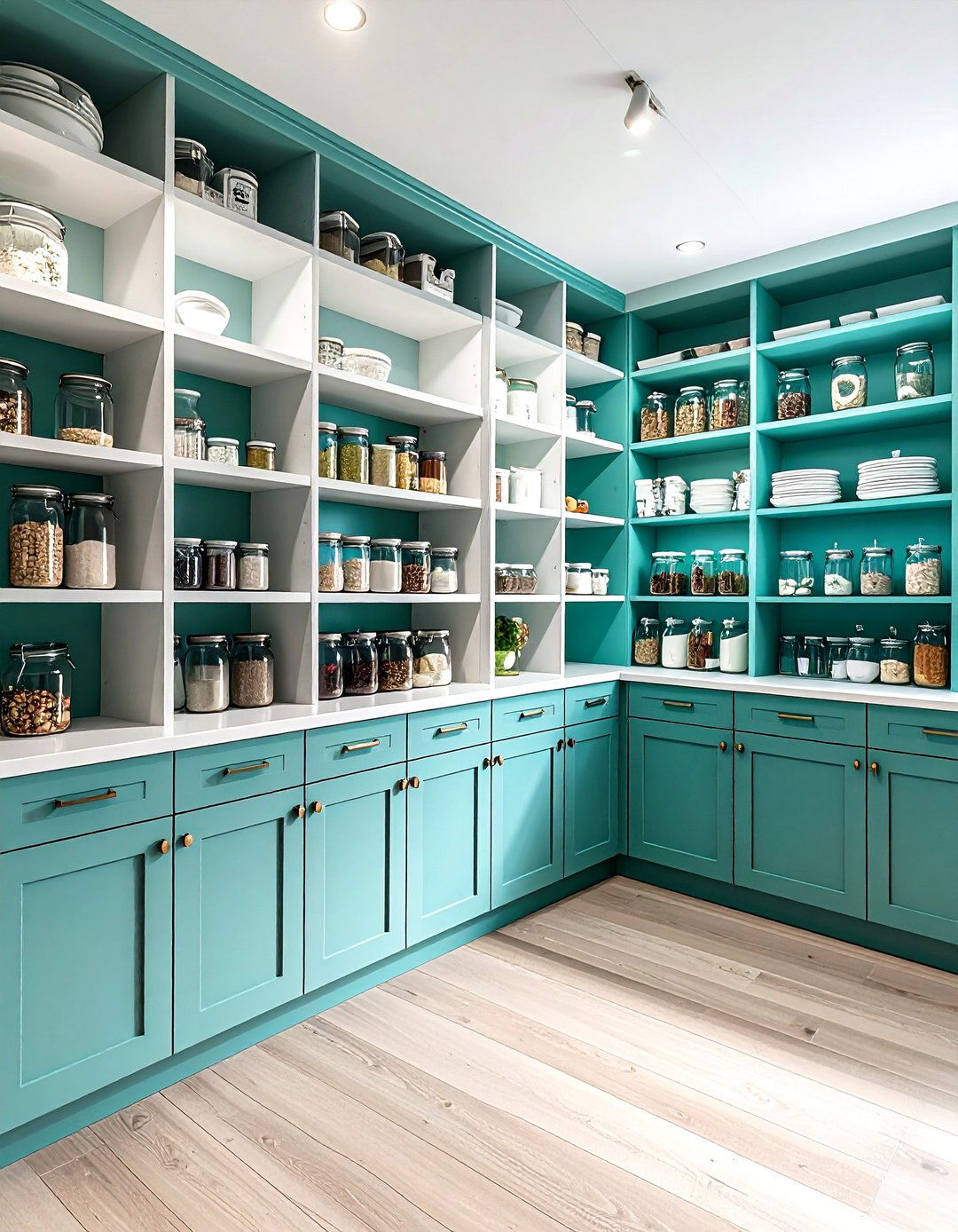 Teal kitchen pantry white doors - 30 teal and white kitchen ideas