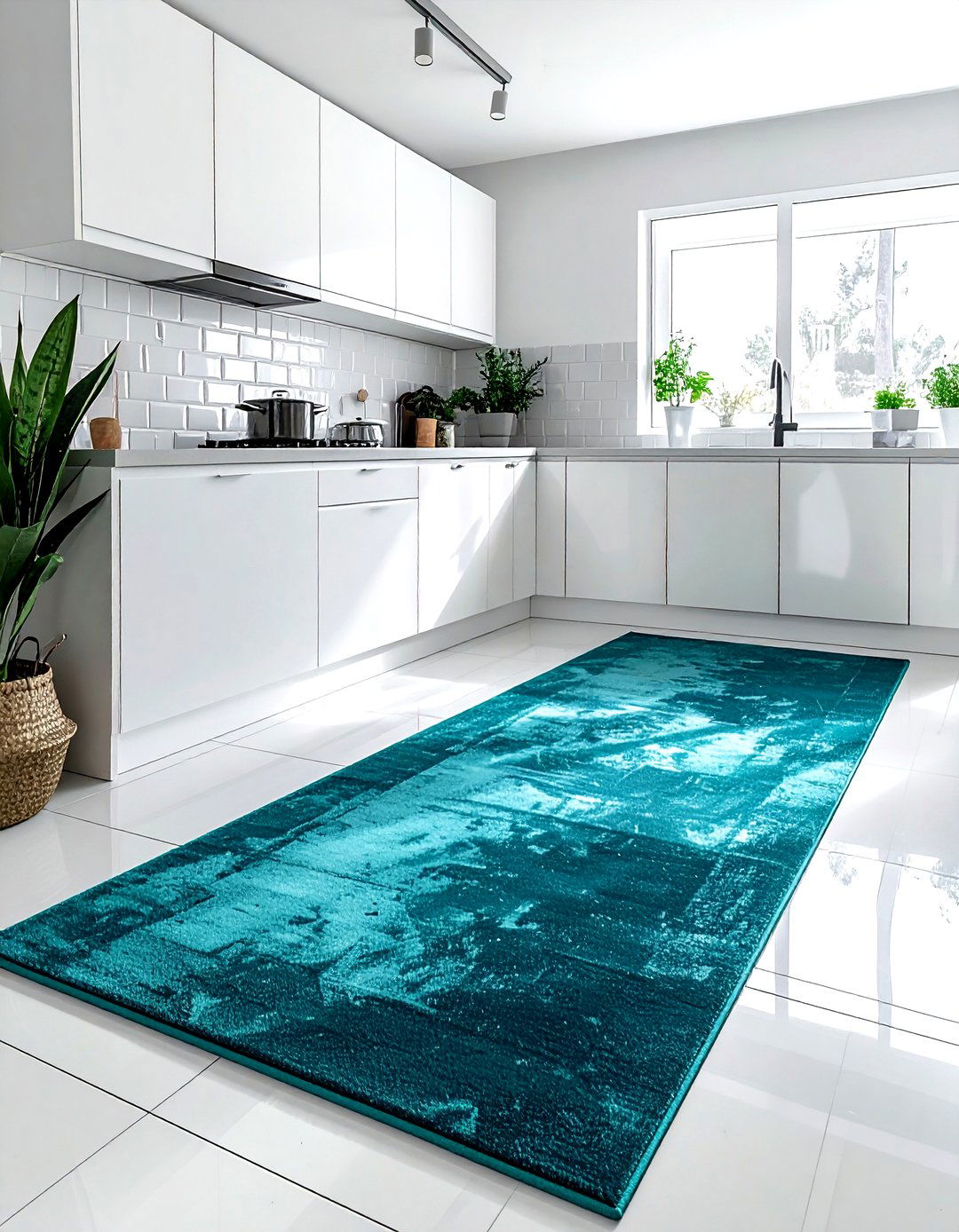Teal kitchen rug white floors - 30 teal and white kitchen ideas