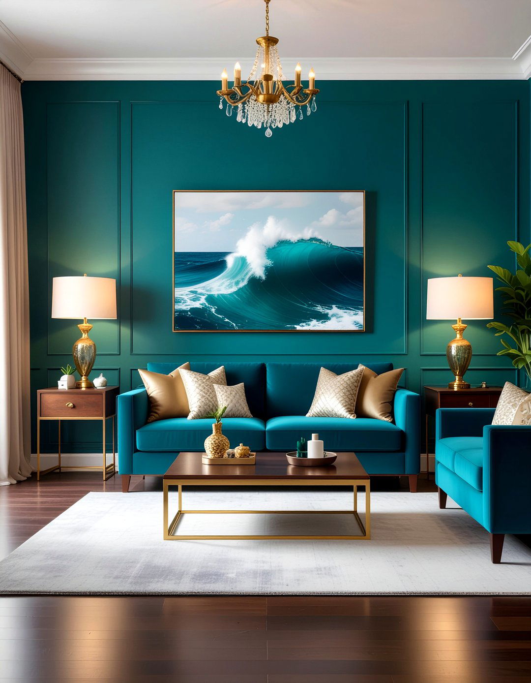 Teal living room - 30 ocean themed living room ideas