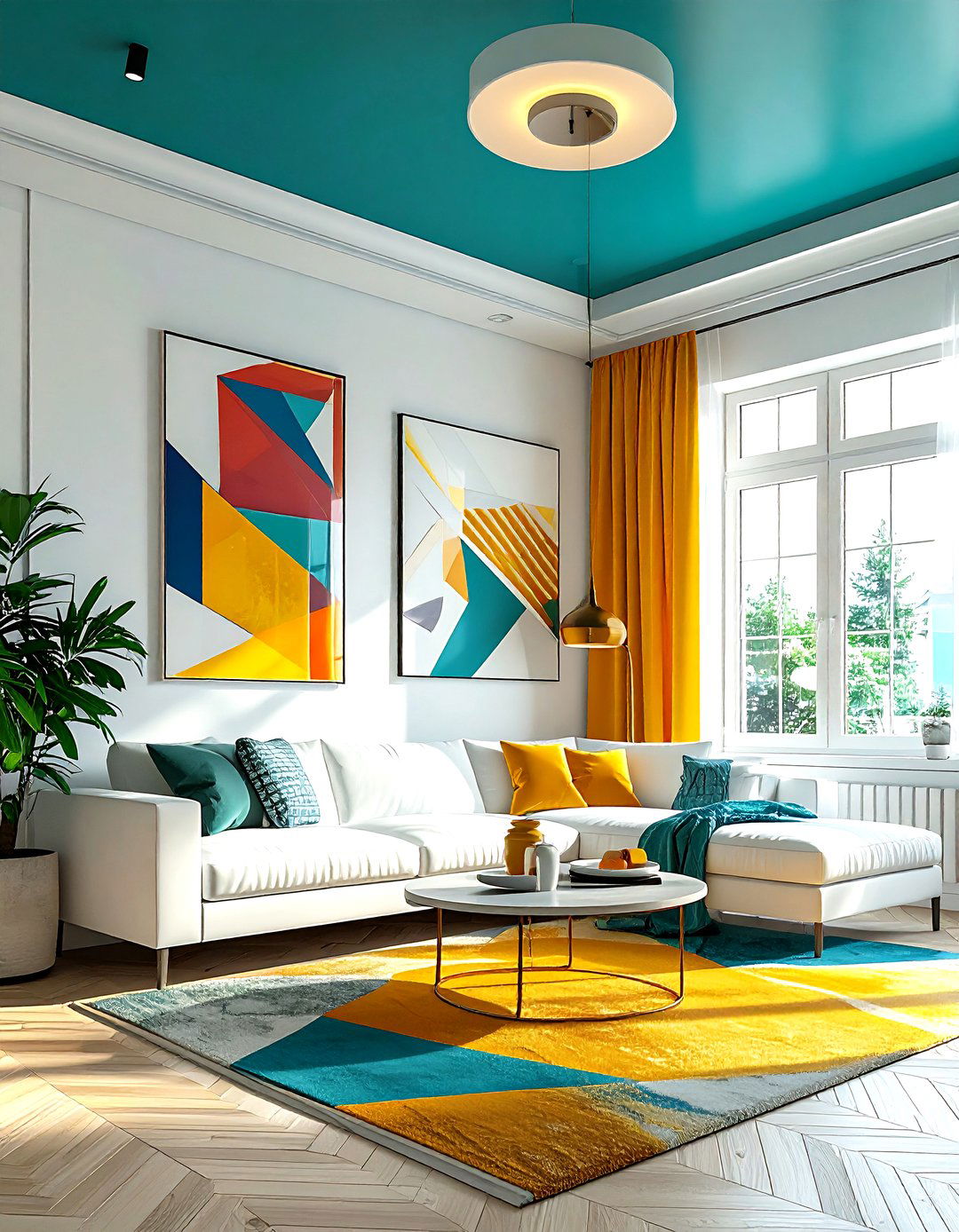 Teal living room ceiling - 30 living room painted ceiling ideas