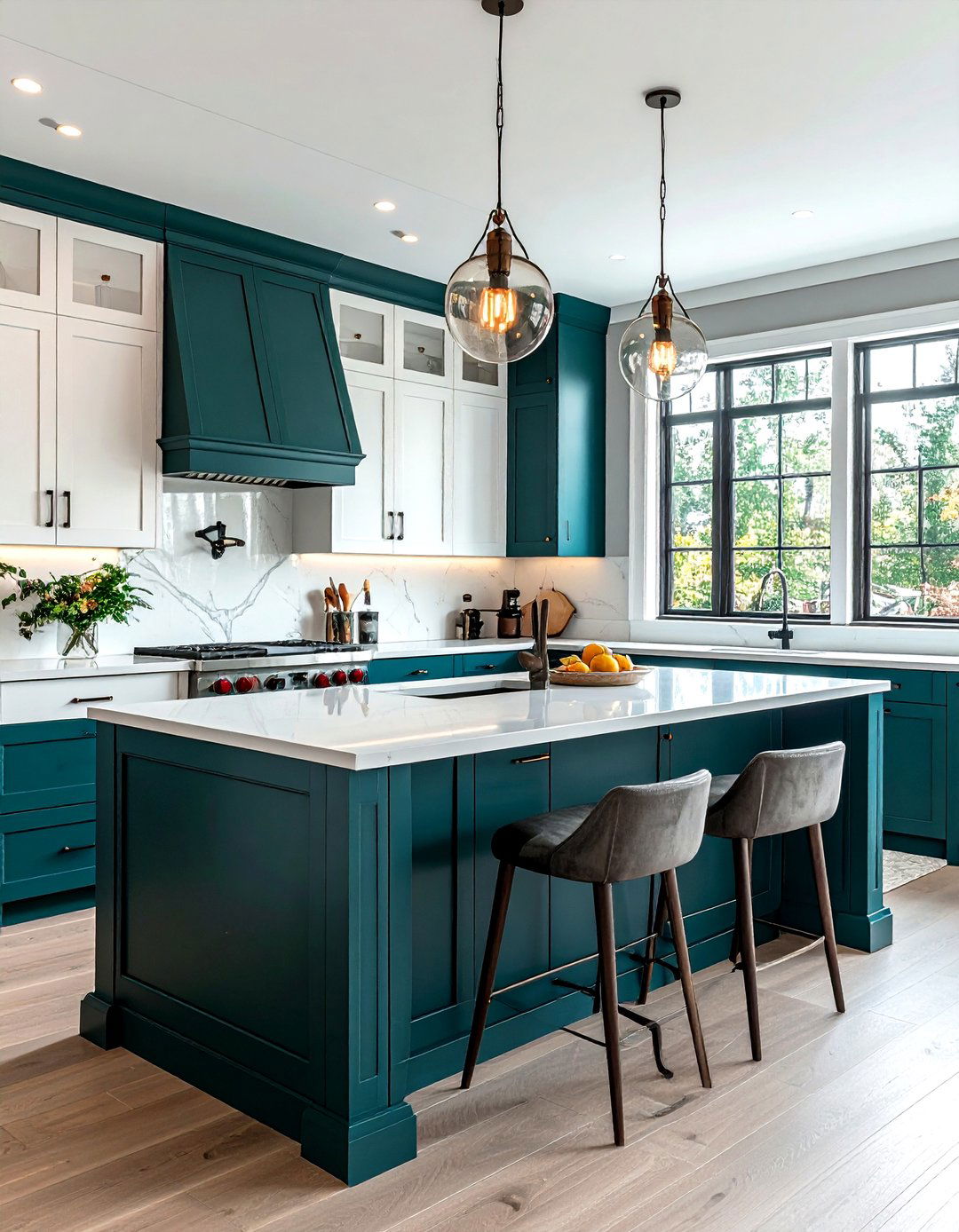 Teal lower cabinets white upper cabinets - 30 teal and white kitchen ideas