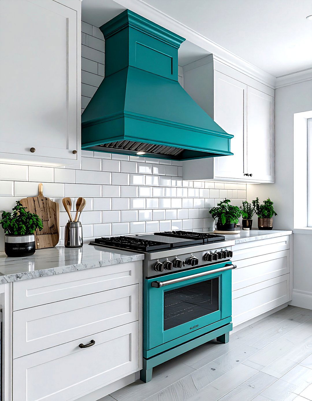 Teal range hood white kitchen - 30 teal and white kitchen ideas