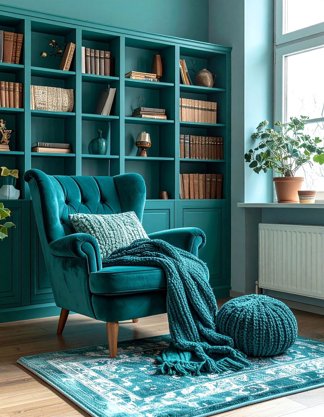 Teal reading nook - 30 monochromatic decor ideas