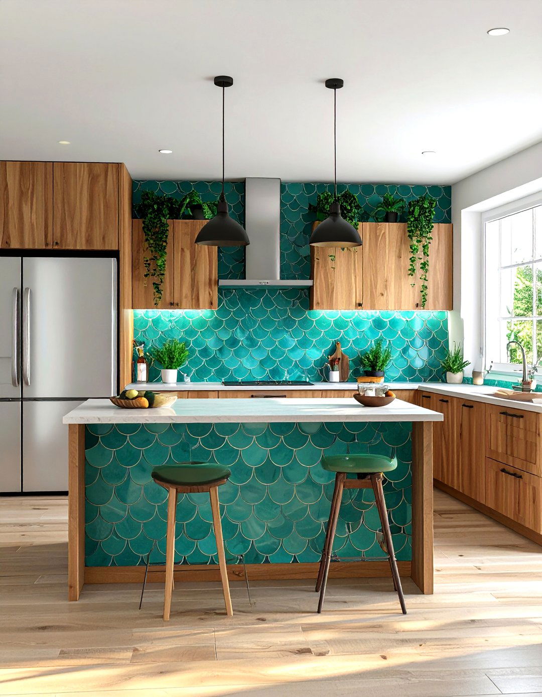 Teal scallop tile backsplash - 30 fish scale tile kitchen backsplash ideas