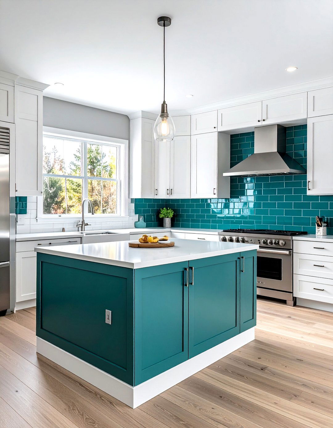 Teal subway tile backsplash white cabinets - 30 teal and white kitchen ideas