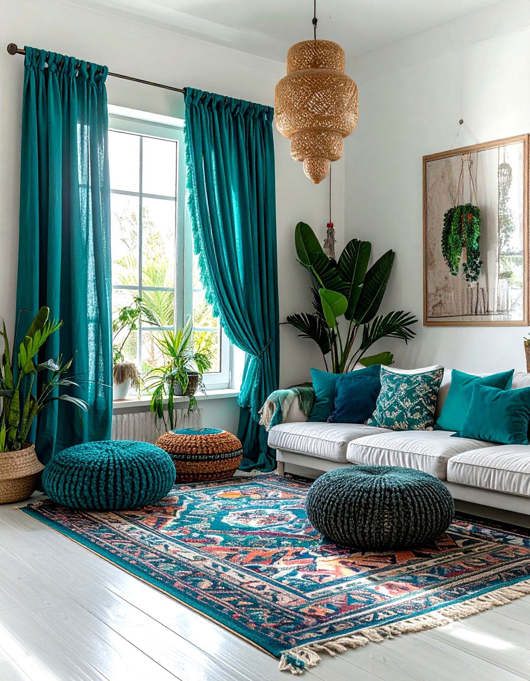 Teal tassel curtains - 30 colorful curtain ideas