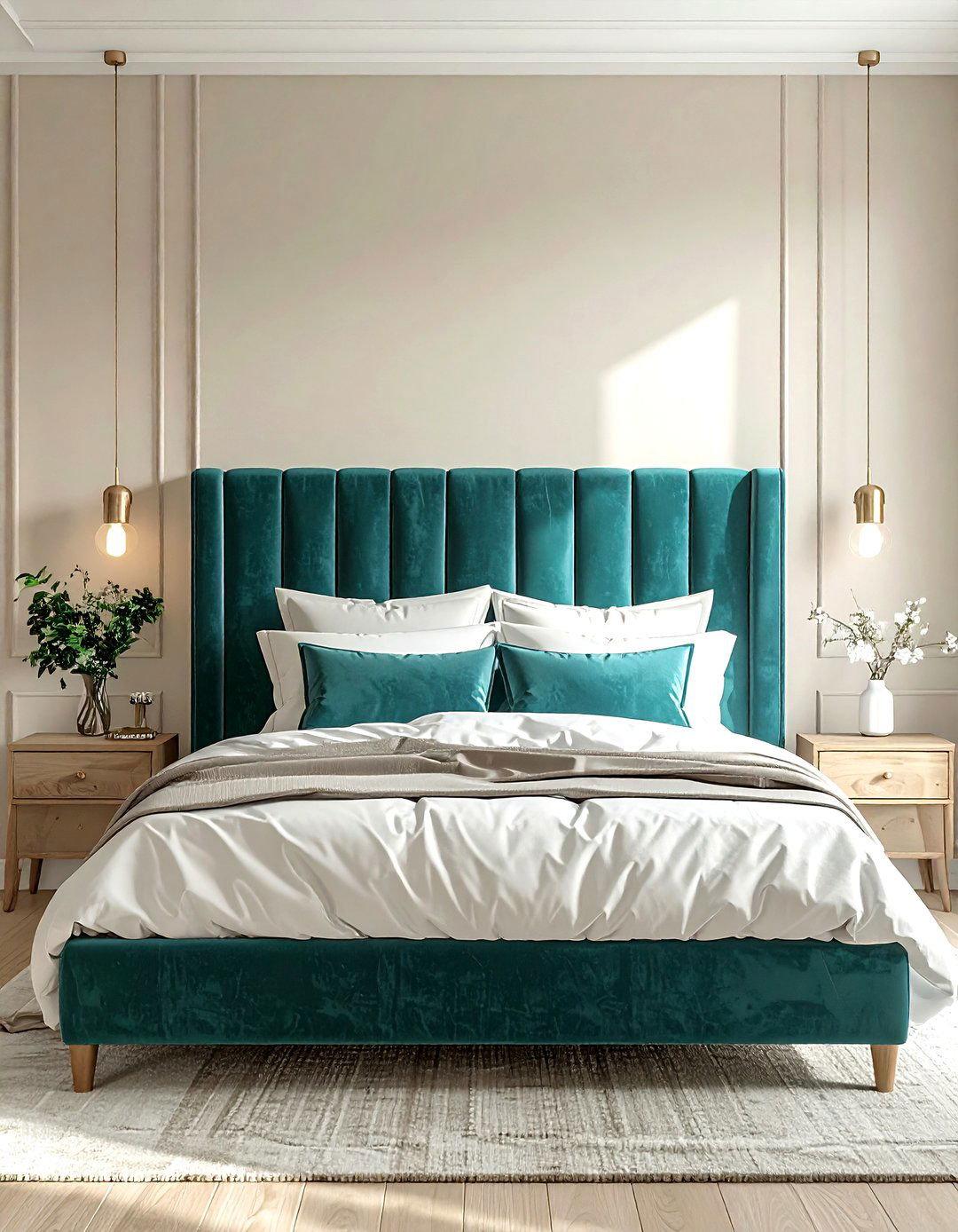 Teal velvet headboard - 30 minimalist teal bedroom ideas