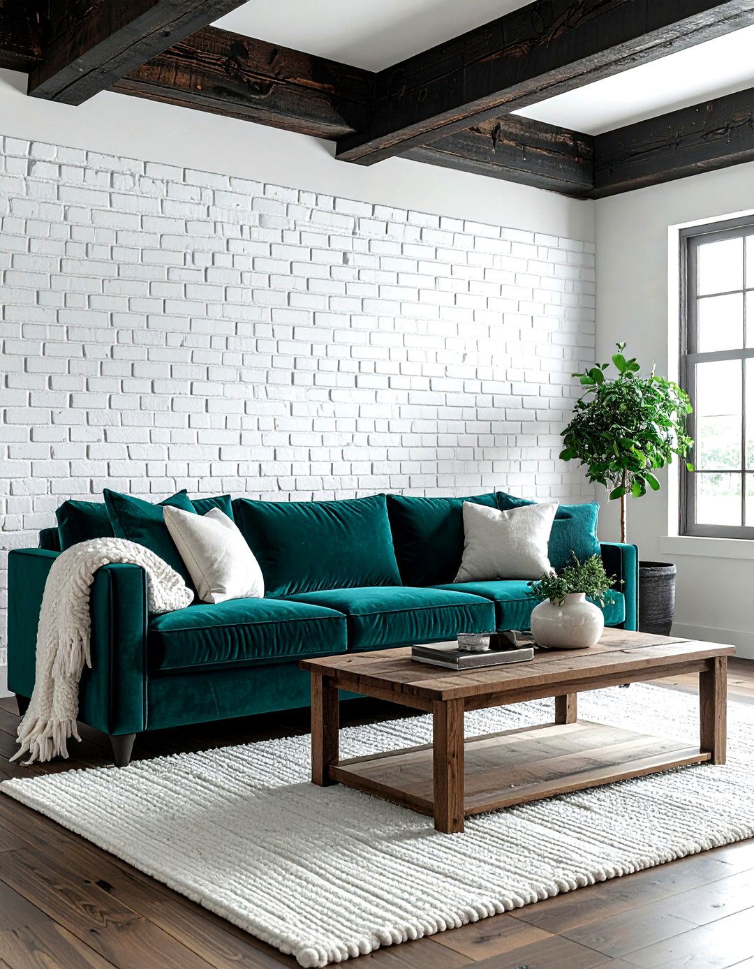 Teal velvet sofa - 30 farmhouse teal living room ideas