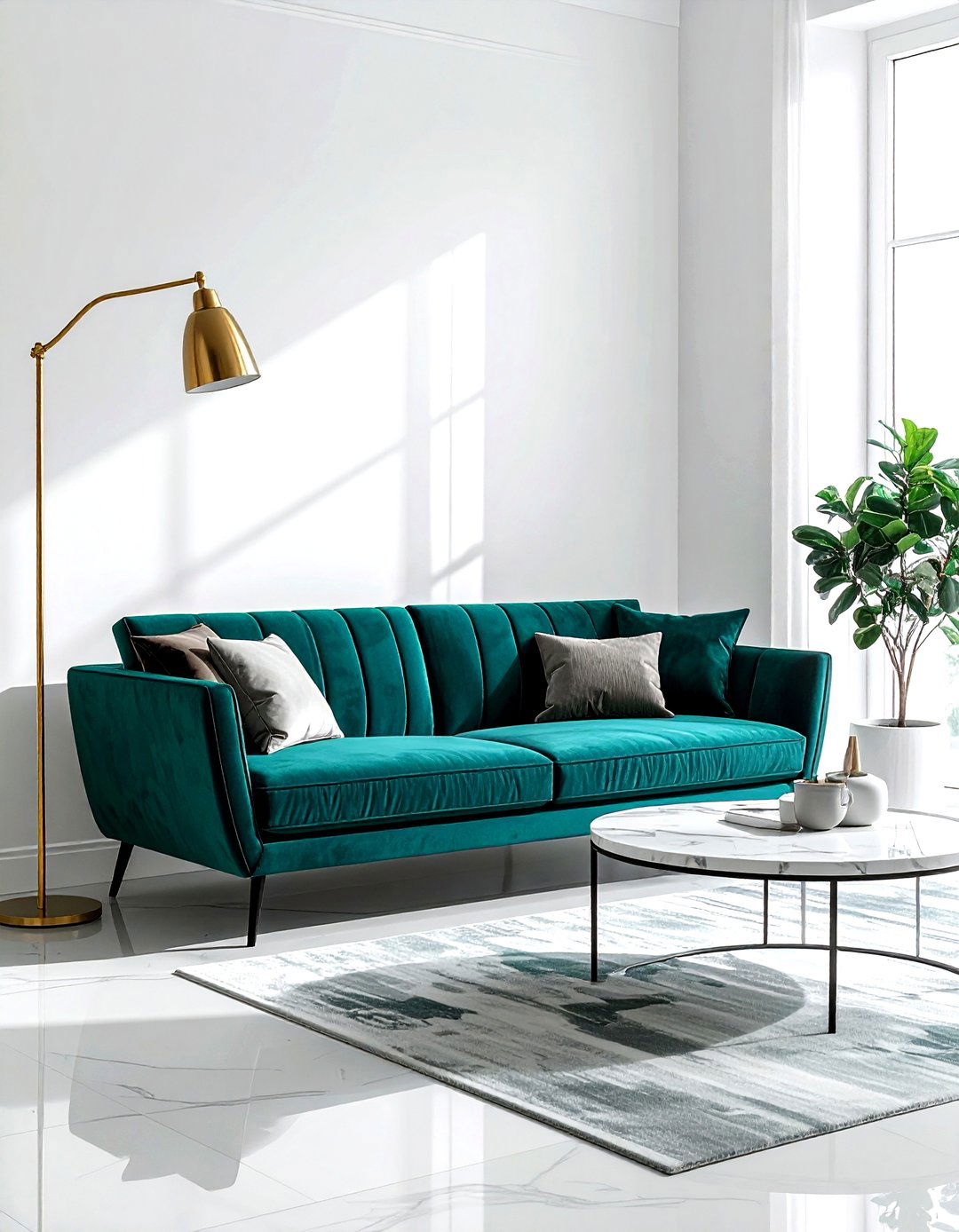 Teal velvet sofa - 30 minimalist teal living room ideas