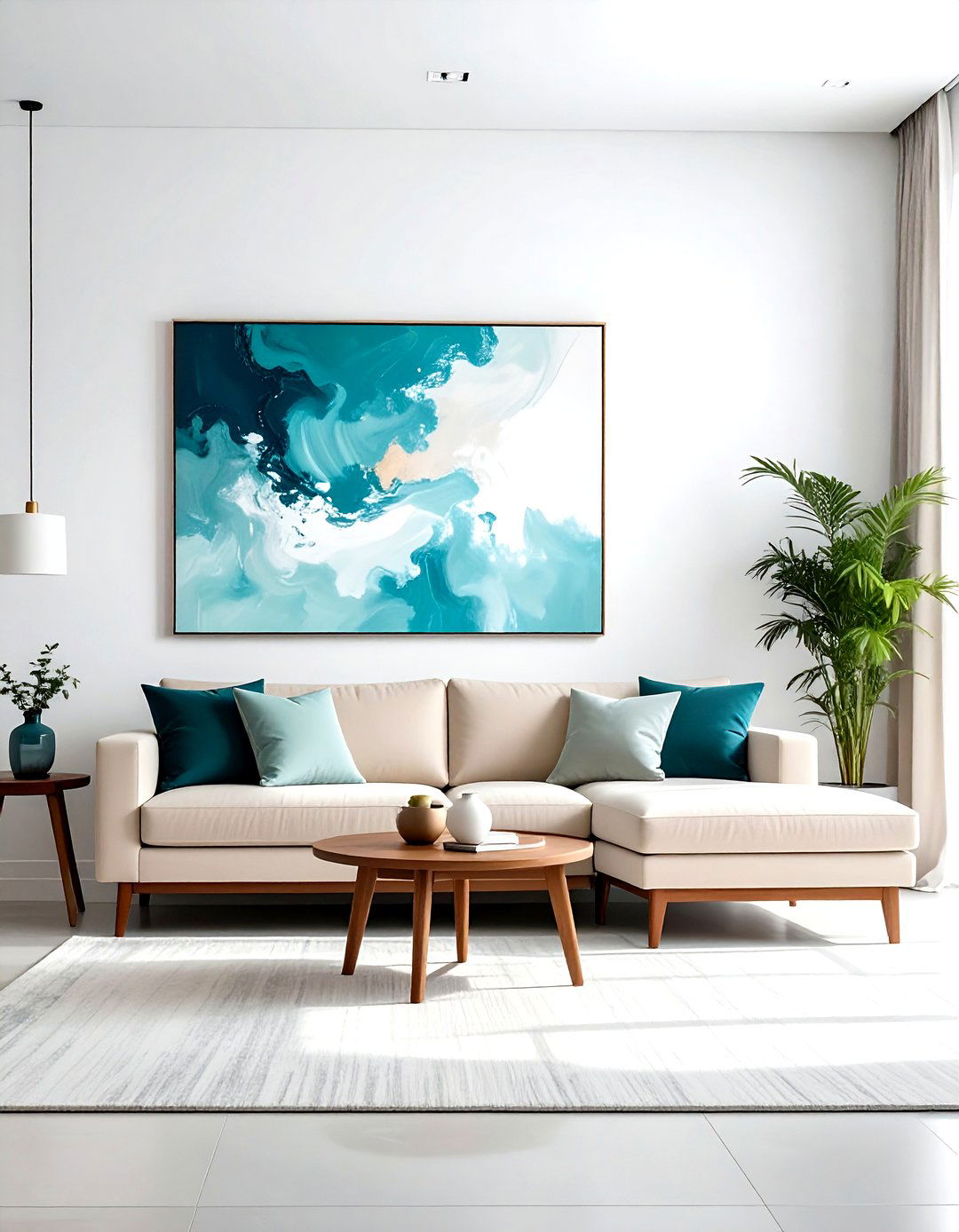 Teal wall art - 30 minimalist teal living room ideas