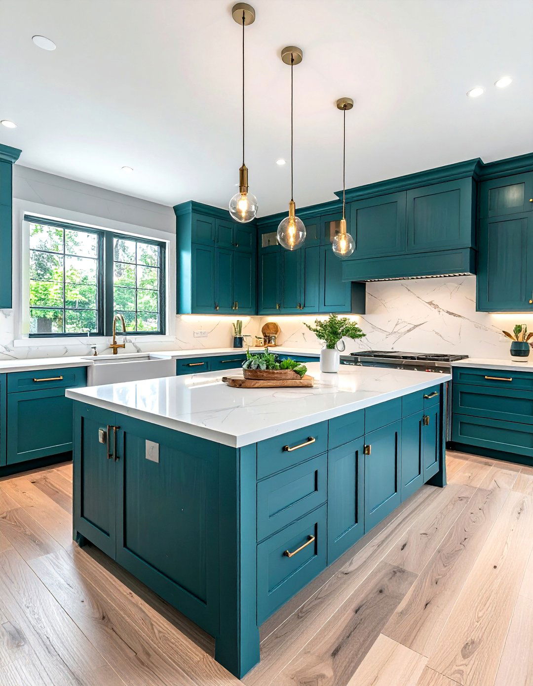 Teal wood kitchen cabinets white quartz - 30 teal and white kitchen ideas