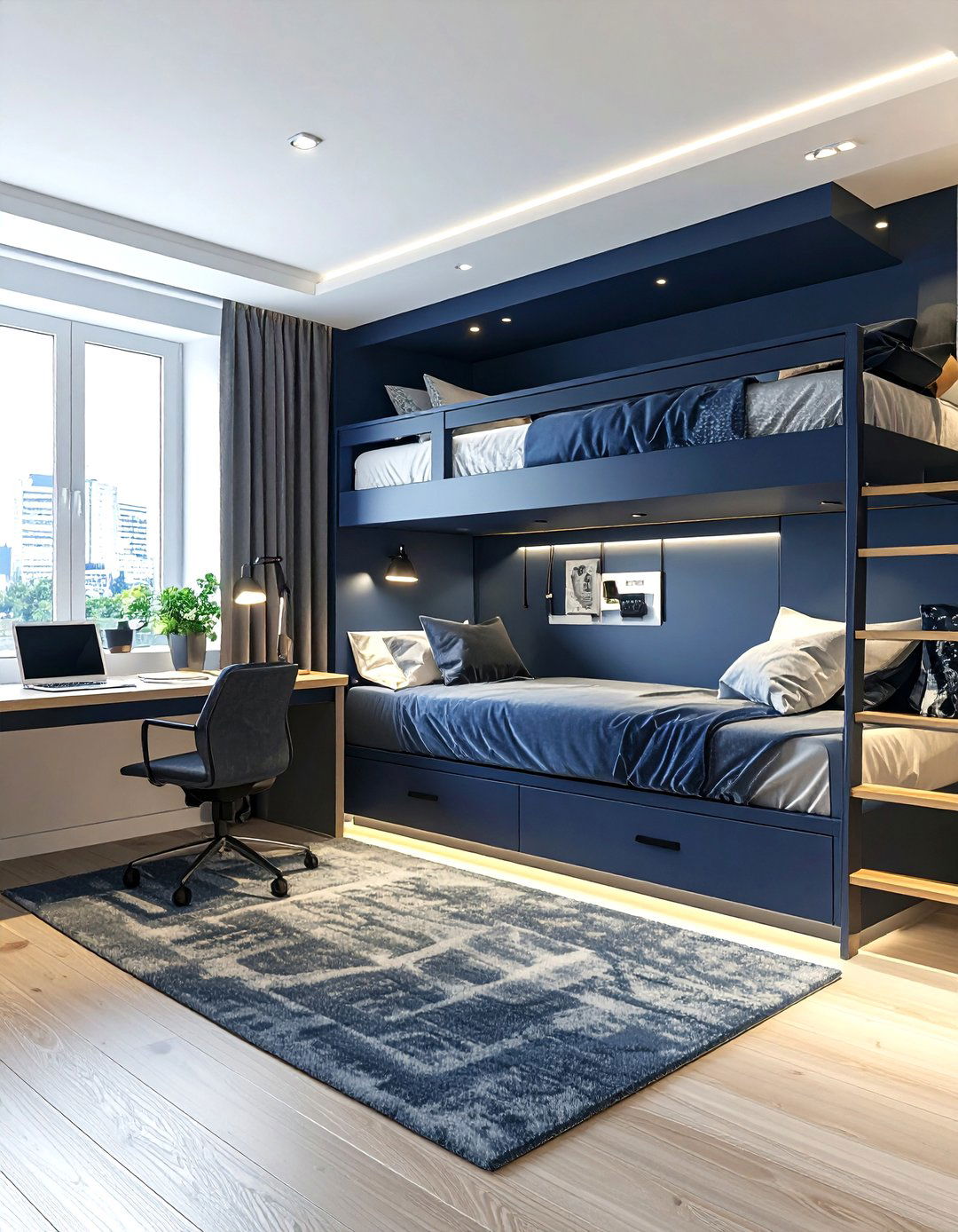 Teen Bunk Room With Desks - 30 quadruple bedroom ideas