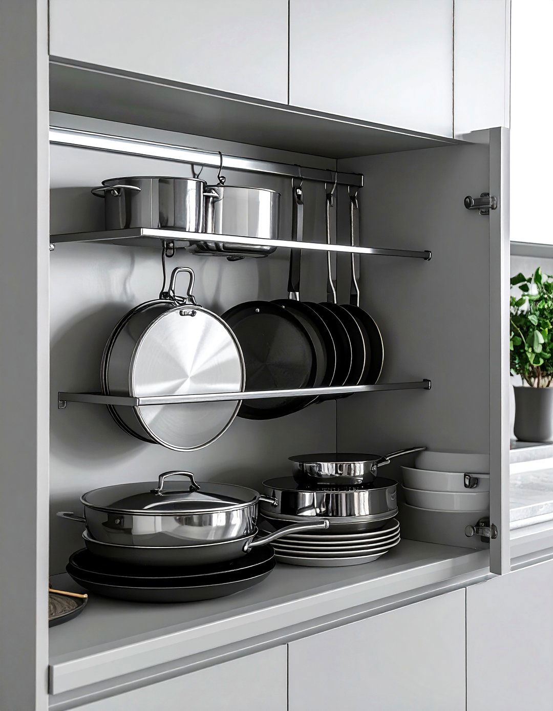 Tension Rod Cabinet Slot - 30 lid organizer kitchen ideas