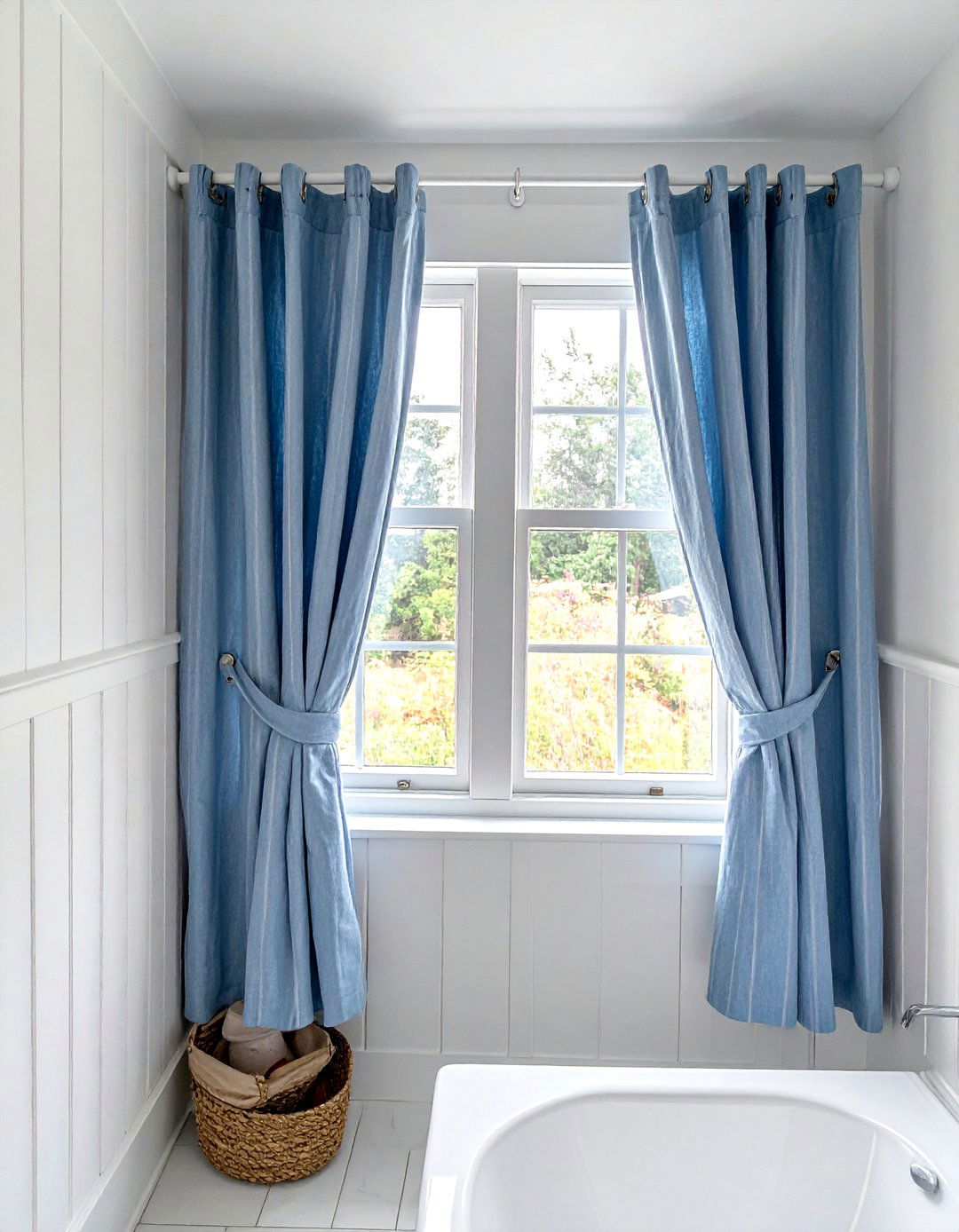 Tension Rod Curtains - 30 bathroom window treatment ideas