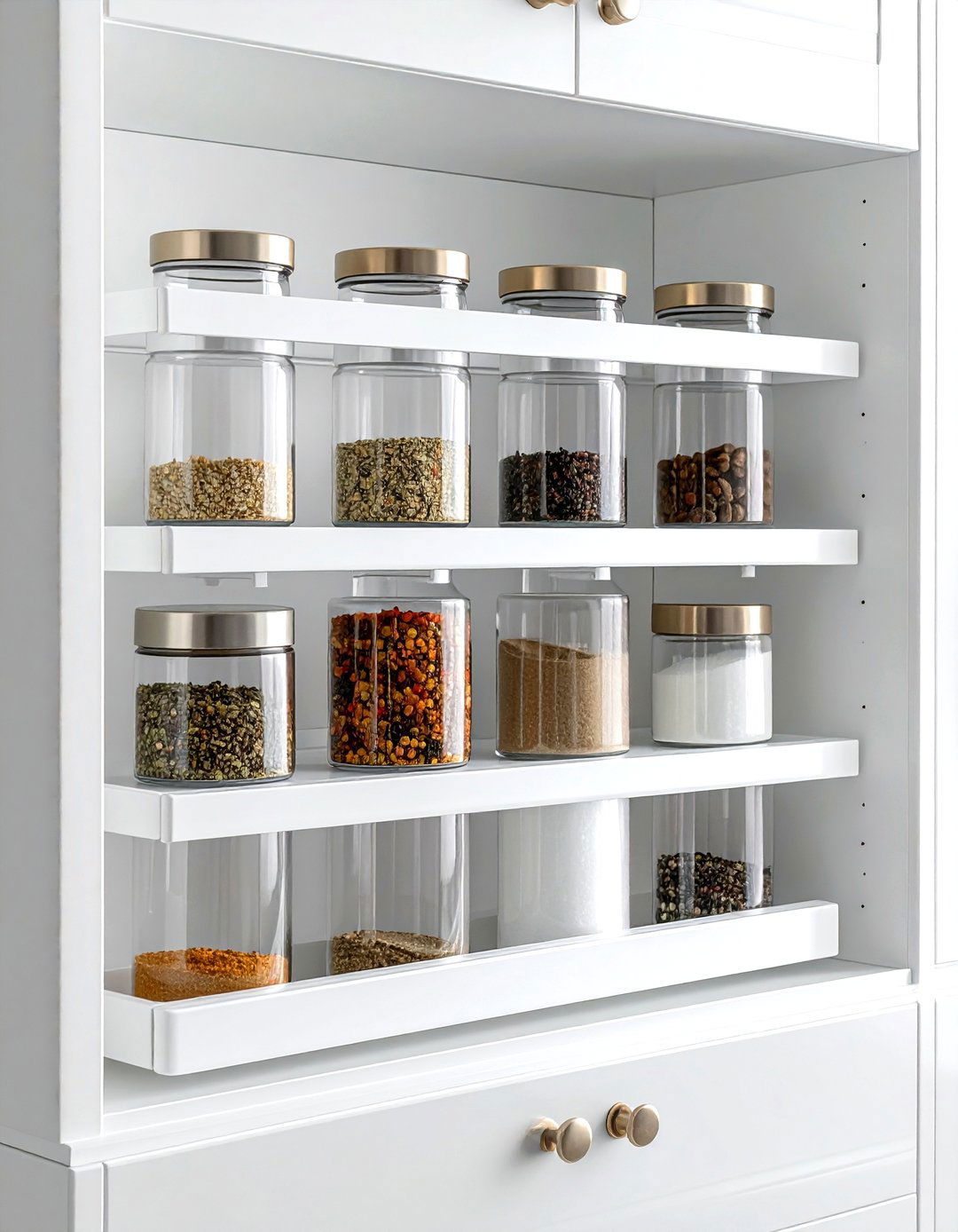Tension Rod Spice Rack - 30 kitchen overhead storage ideas