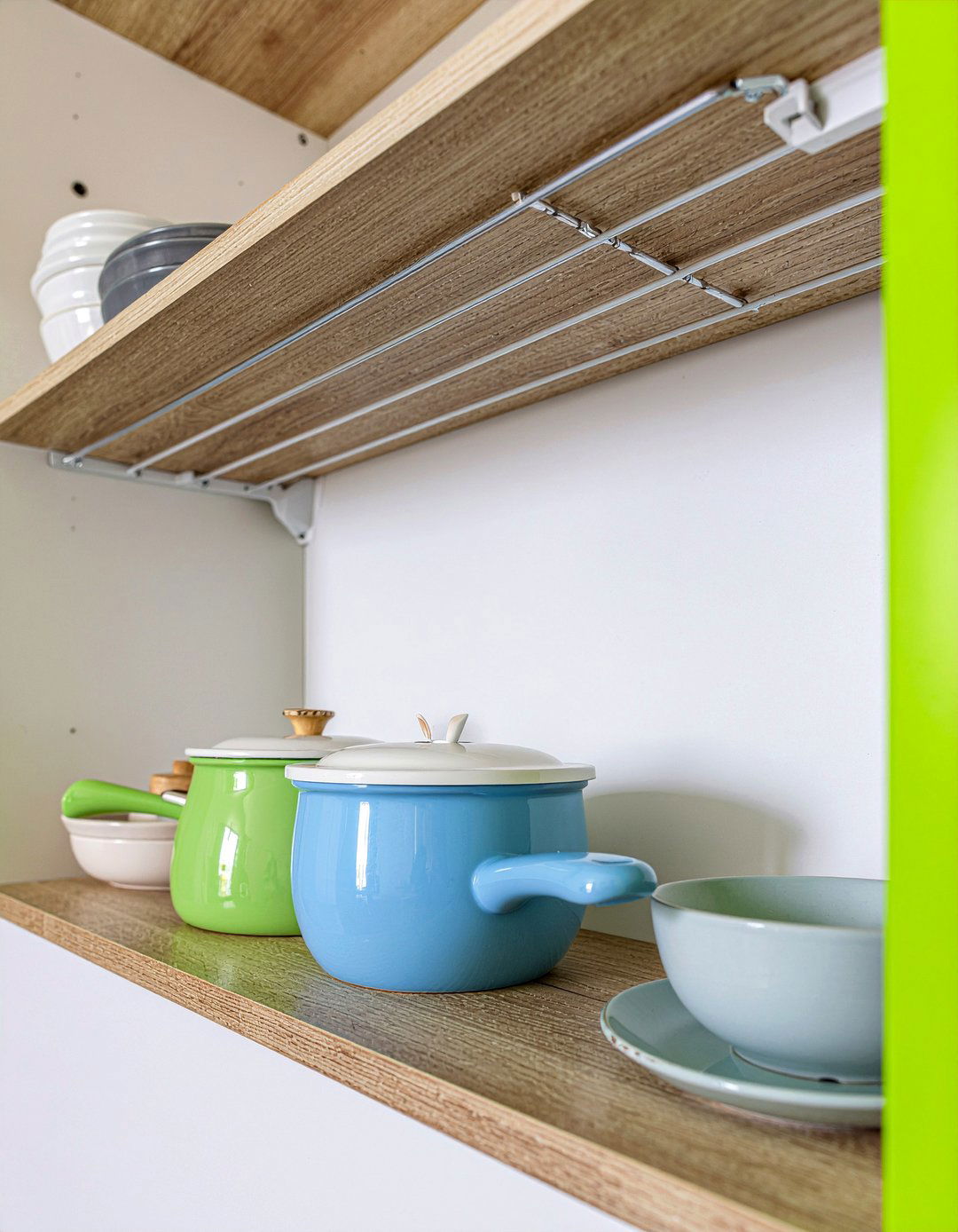 Tension rod dividers - 30 pot and pan storage kitchen ideas