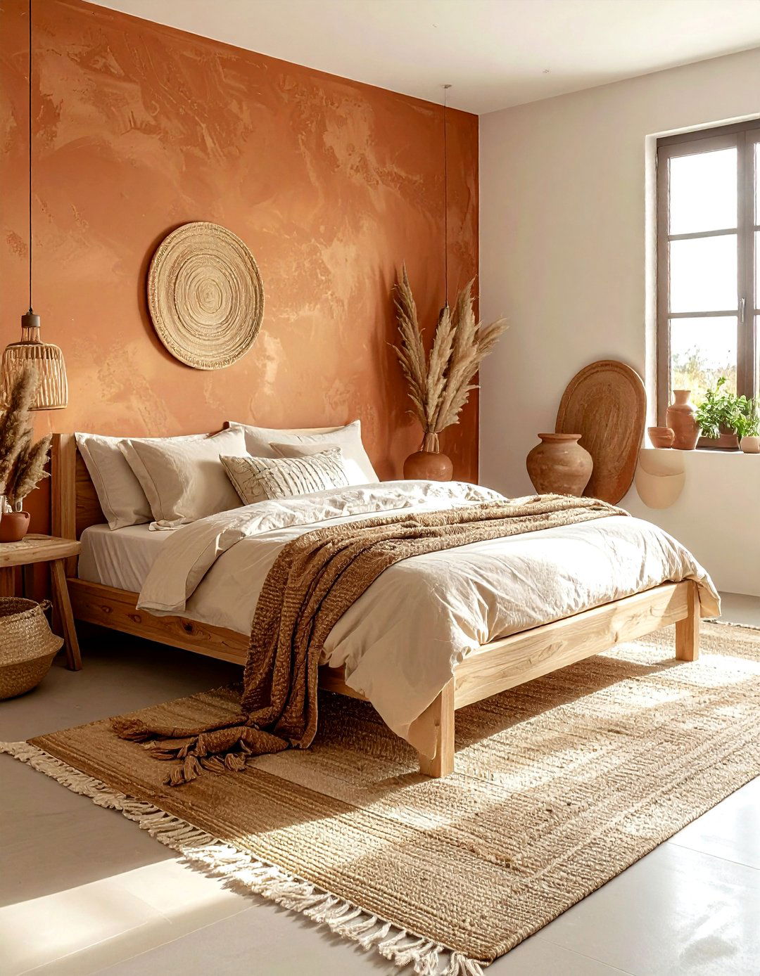 Terracotta Accent Bedroom - 30 bohemian beige bedroom ideas