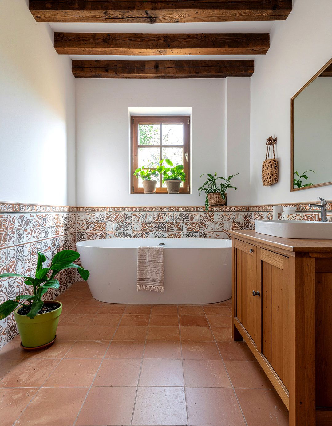 Terracotta And White Pattern Tile - 30 Moroccan tile bathroom ideas