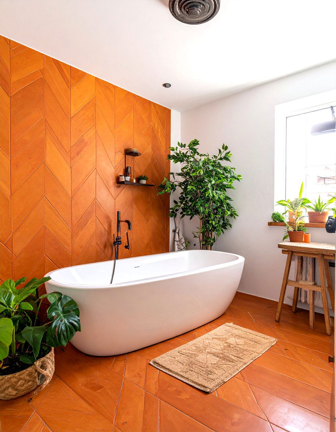 Terracotta Chevron Tile - 30 chevron tile bathroom ideas