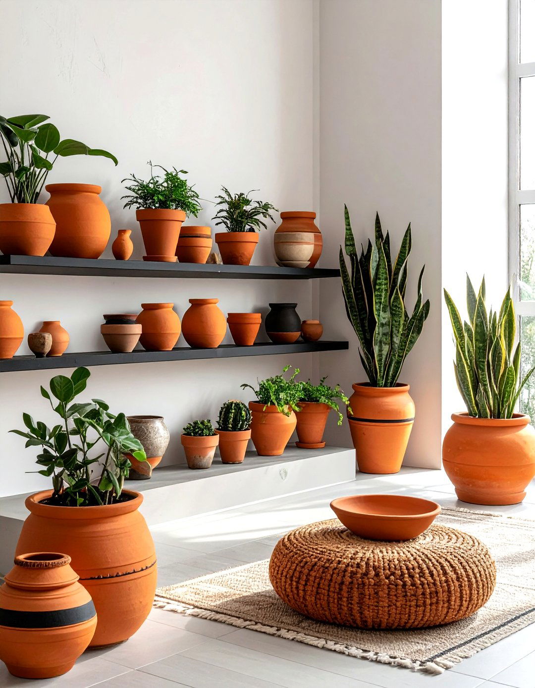 Terracotta Clay Pots - 30 bohemian black living room ideas